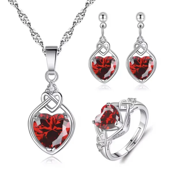 Red Heart Silver Jewelry Set