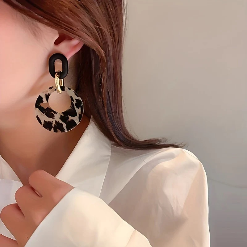Leopard Print Dangle Earrings - Women Fashion Jewelry